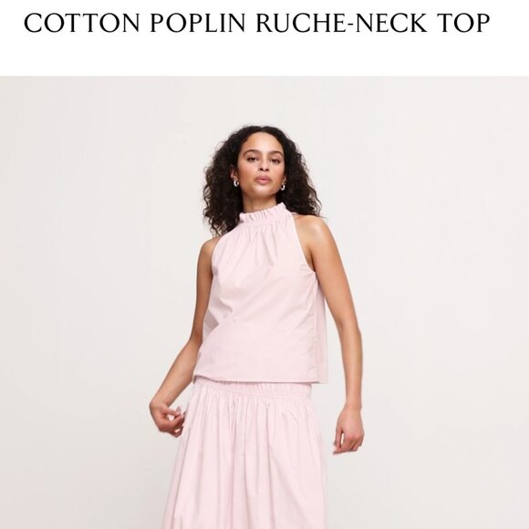 Cotton Poplin Ruche-Neck Top sleeveless pale pink - Picture 3 of 7